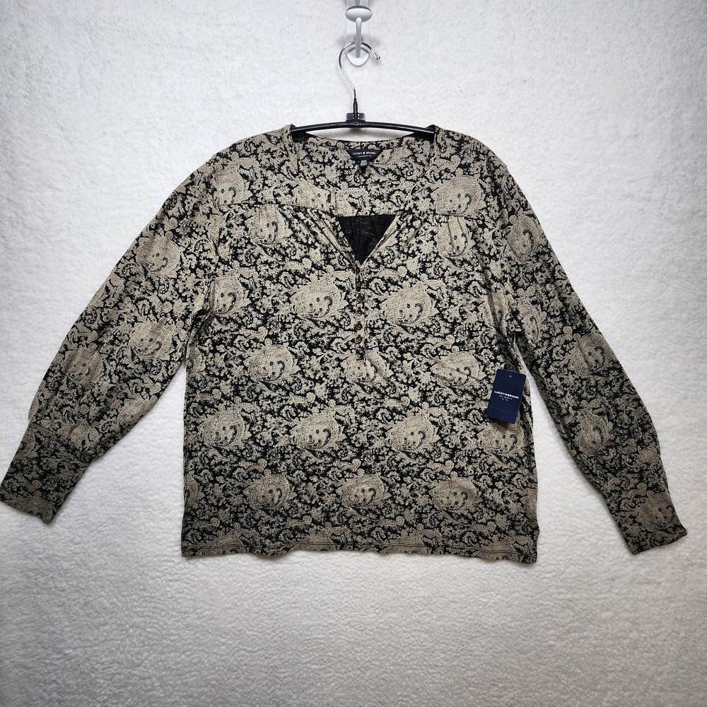 Lucky Brand Boho Paisley Peasant Top Womens Henley NWT